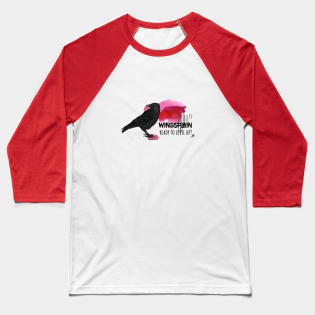 Wingsplain Raven Eating Nectar - Wingspan Board Game Baseball T-Shirt by Graphics Gurl